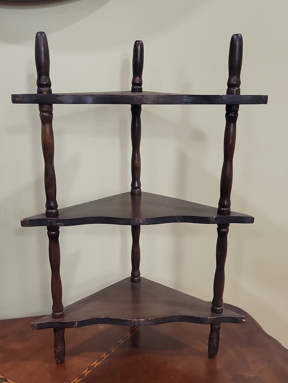 Vintage Dark Brown Wooden Corner Wall Shelf - Rustic Home Wall Decor